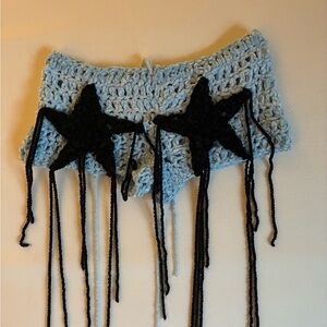 Dolls Kill Blue Knit Shorts with Black Star Accents